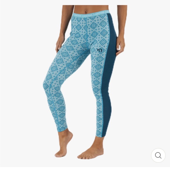 KARI TRAA Rose Wool Pant Blue/Turquoise Leggings Bas Layer Women’s Medium - Picture 1 of 5